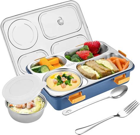 bento lunch box stainless steel with plastic lid|leakproof stainless steel bento box.